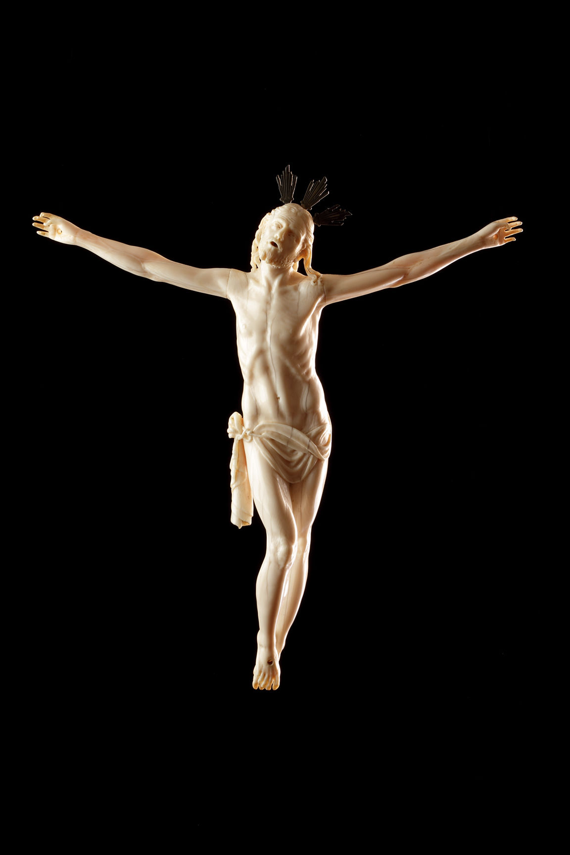Italian Baroque Ivory of Christ Crucified Attended by the Virgin Mary and Saint John by Giovanni Antonio Gualterio
